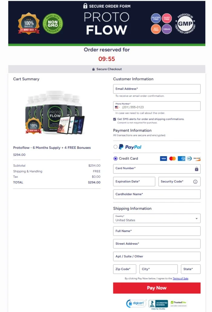 Protoflow  checkout page